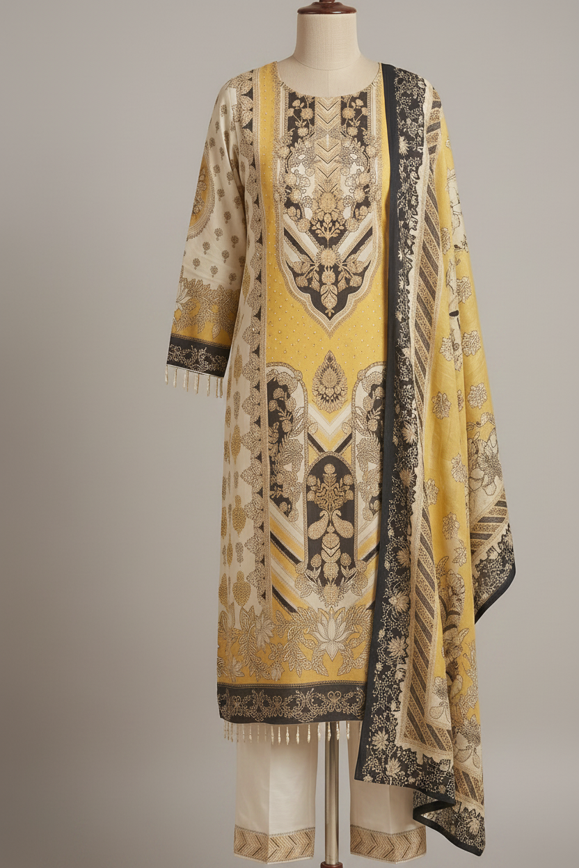Multicolour IQRA A Line Crepe suit set