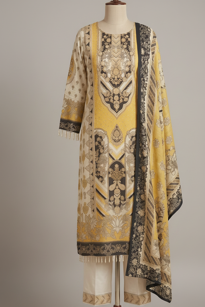 Multicolour IQRA A Line Crepe suit set