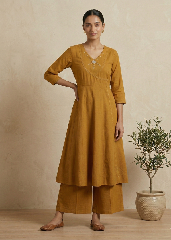 Mustard Ami Flex cotton Anarkali Kurta set