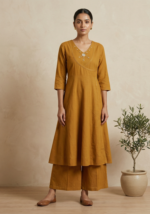 Mustard Ami Flex cotton Anarkali Kurta set