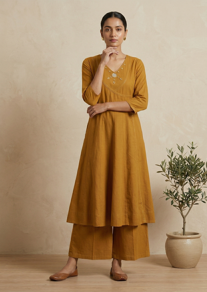 Mustard Ami Flex cotton Anarkali Kurta set