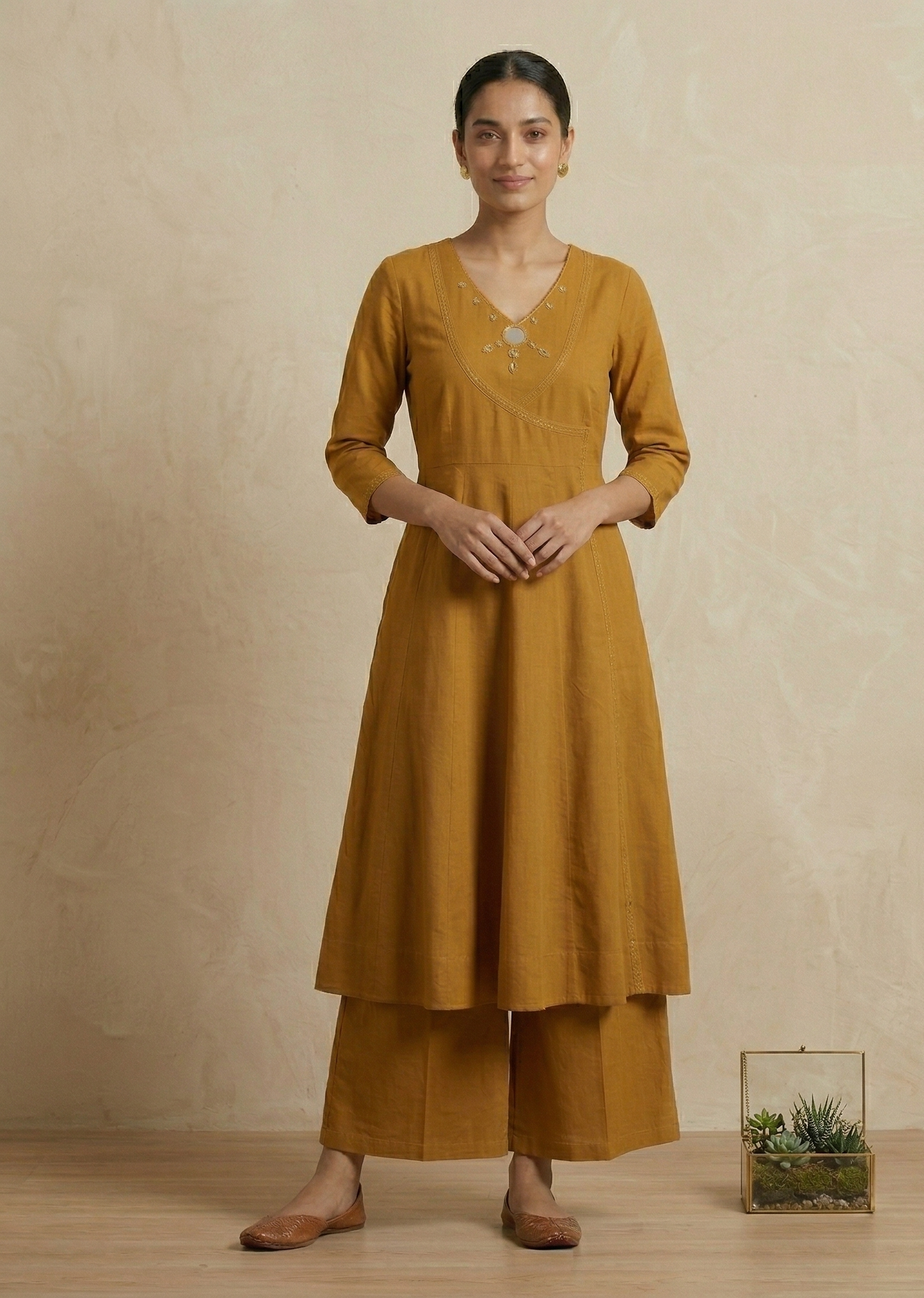 Mustard Ami Flex cotton Anarkali Kurta set
