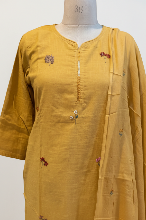 Mustard Kesar Slub Cotton Suit set