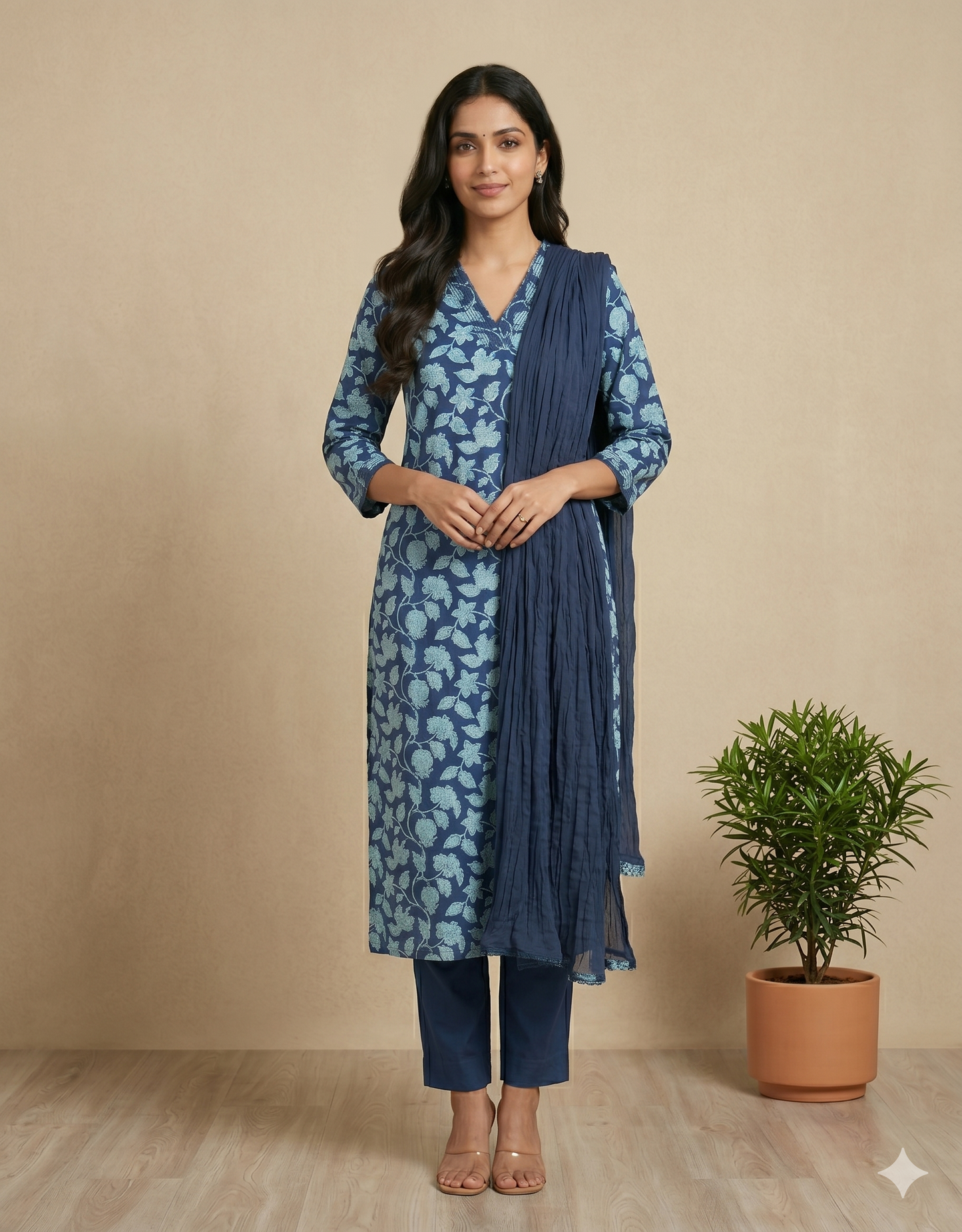 Navy Blue Aachal Cotton Suit set
