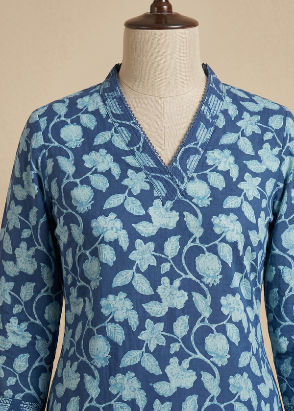 Navy Blue Aachal Cotton Suit set