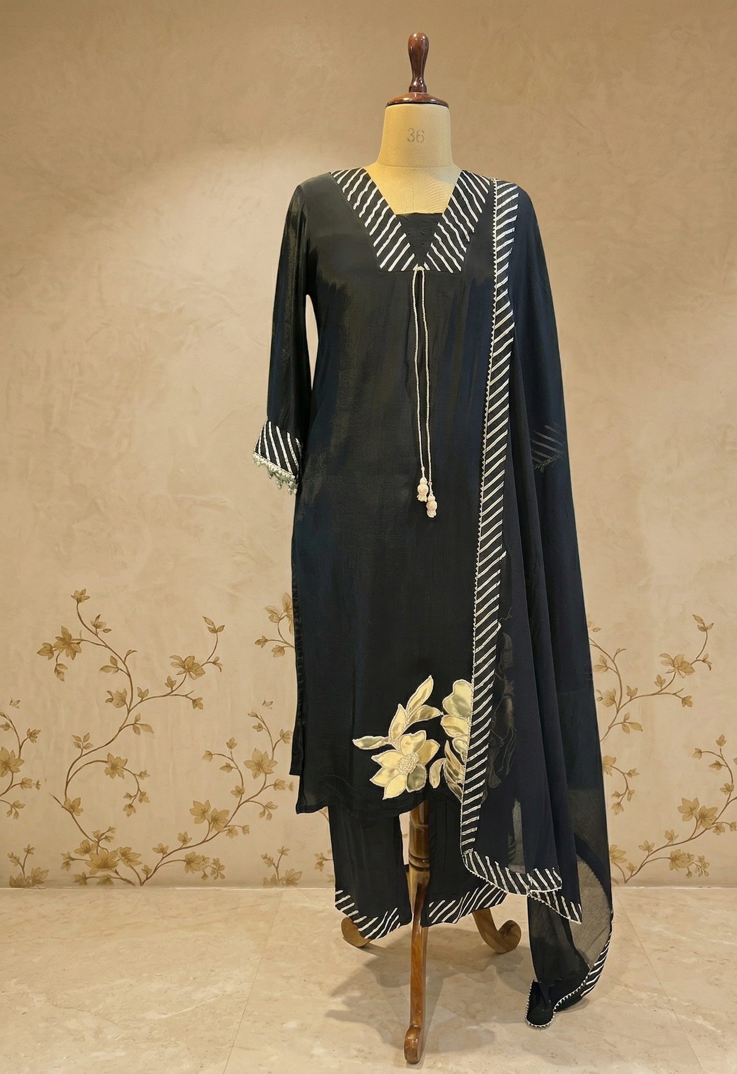Black Nisa Crepe Silk Suit Set