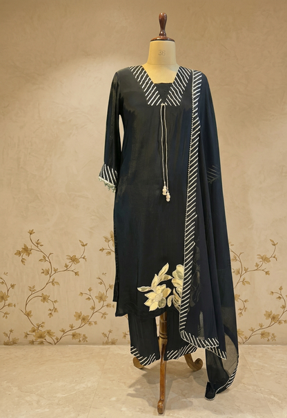 Black Nisa Crepe Silk Suit Set