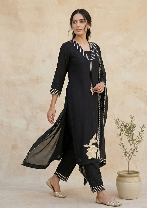 Black Nisa Crepe Silk Suit Set