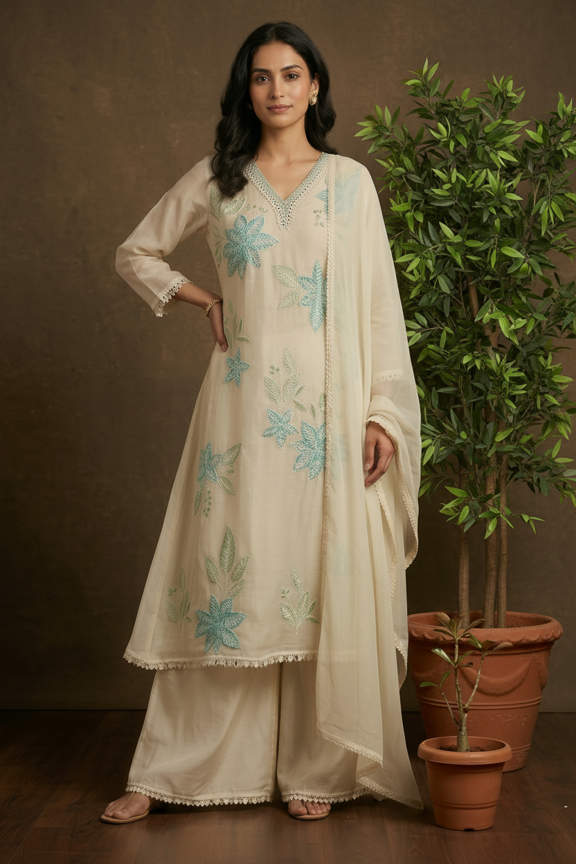 Off white Blue Mehreen Organza A line suit - set of 3
