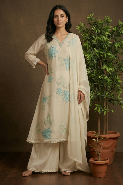 Off white Blue Mehreen Organza A line suit - set of 3