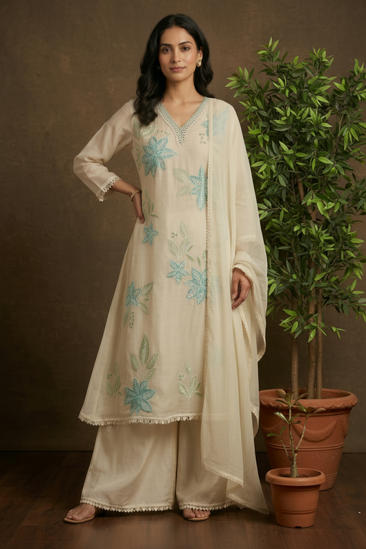 Off white Blue Mehreen Organza A line suit - set of 3