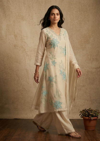 Off white Blue Mehreen Organza A line suit - set of 3