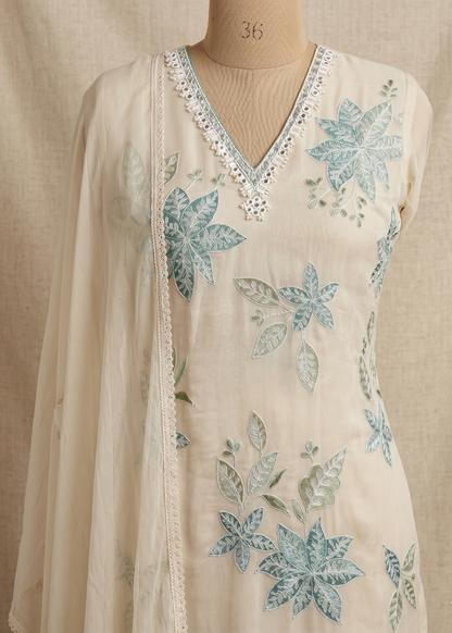 Off white Blue Mehreen Organza A line suit - set of 3