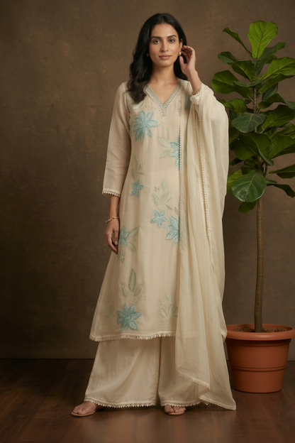 Off white Blue Mehreen Organza A line suit - set of 3