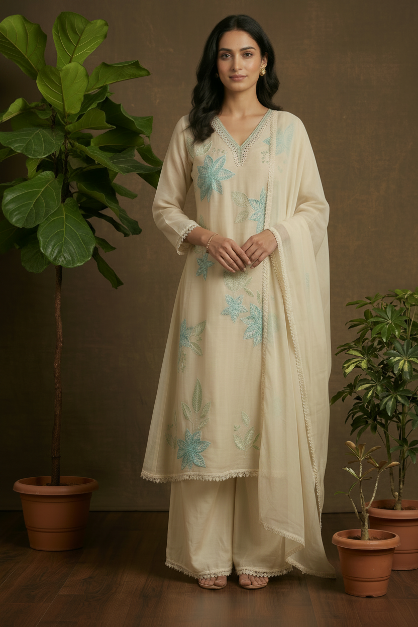 Off white Blue Mehreen Organza A line suit - set of 3