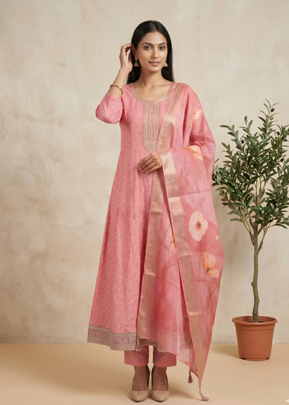 Onion Pink Rina Silk Anarkali set