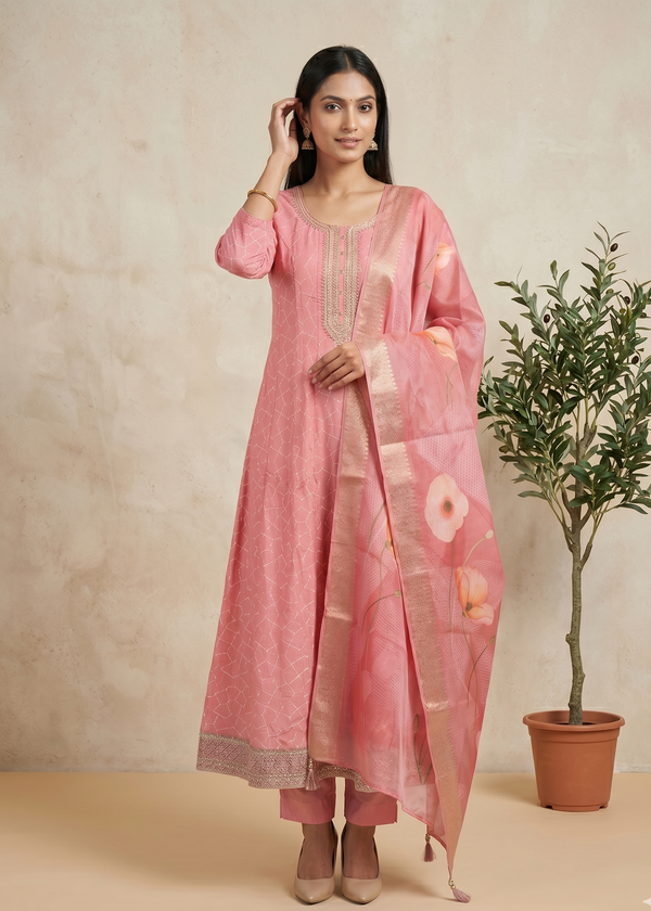 Onion Pink Rina Silk Anarkali set