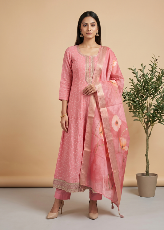 Onion Pink Rina Silk Anarkali set