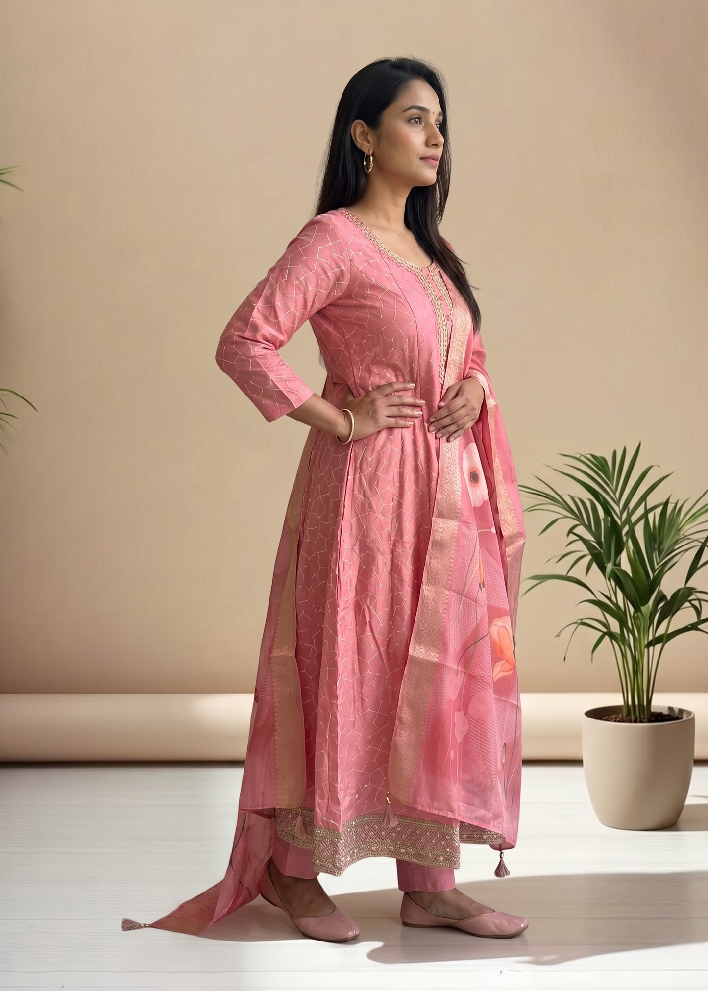 Onion Pink Rina Silk Anarkali set