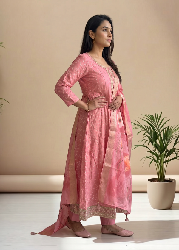 Onion Pink Rina Silk Anarkali set