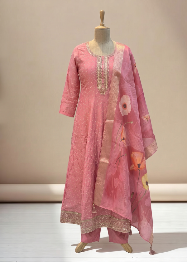 Onion Pink Rina Silk Anarkali set