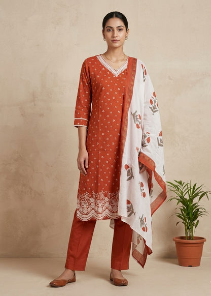 Orange Arohi Cotton Suit-Set of 3