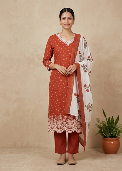 Orange Arohi Cotton Suit-Set of 3