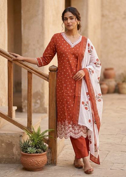 Orange Arohi Cotton Suit-Set of 3