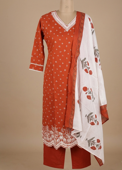 Orange Arohi Cotton Suit-Set of 3