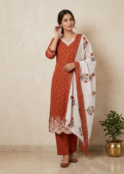 Orange Arohi Cotton Suit-Set of 3