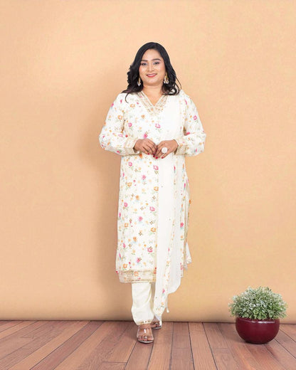 Ivory Ritva Floral silk suit set