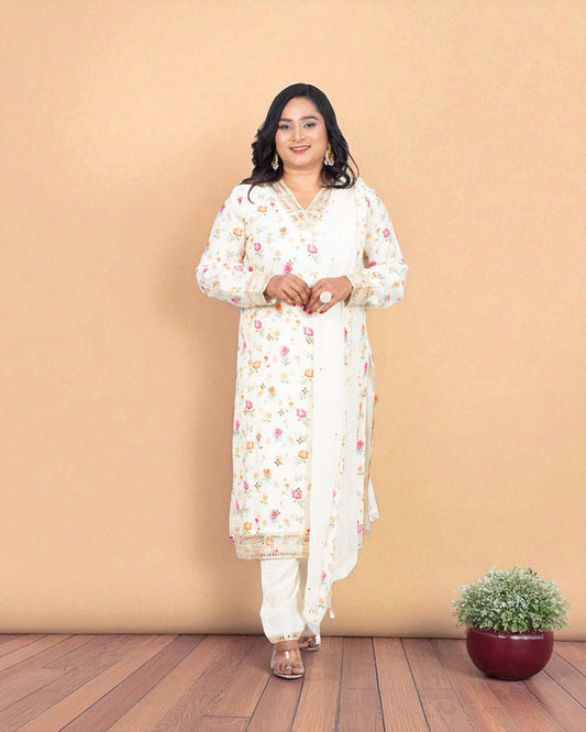 Ivory Ritva Floral silk suit set