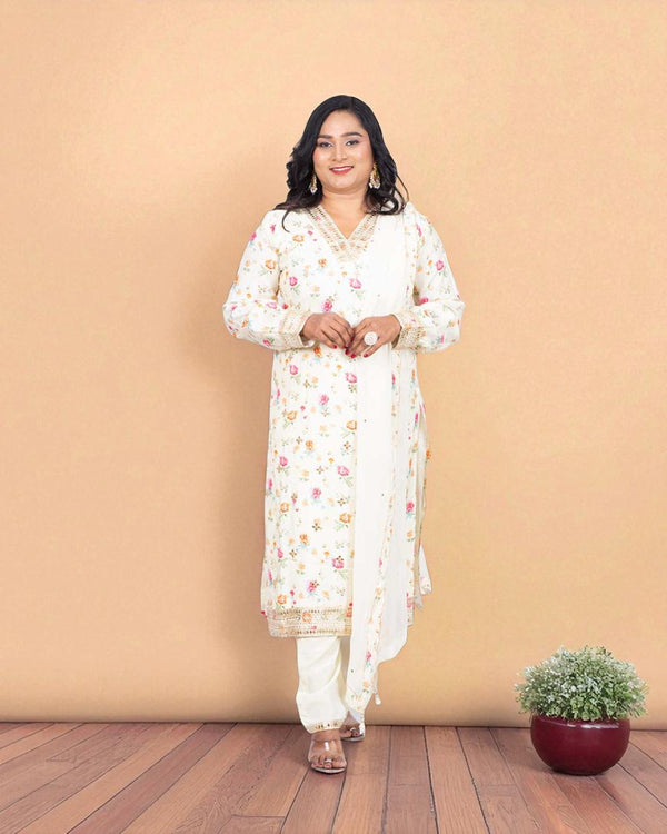 Ivory Ritva Floral silk suit set