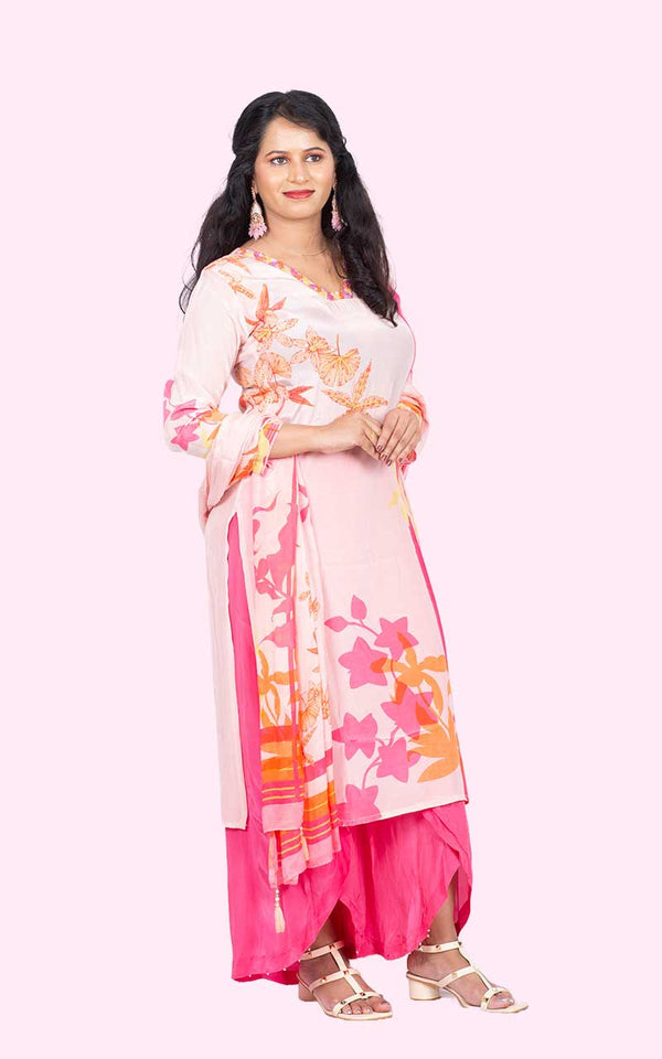 Pink Crepe silk suit set