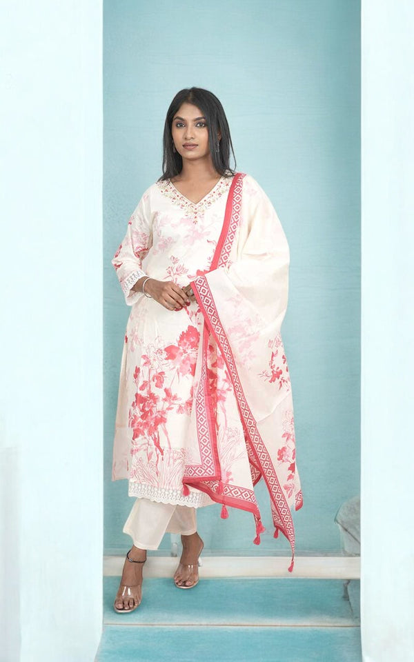 Off white Peach petals cotton suit set