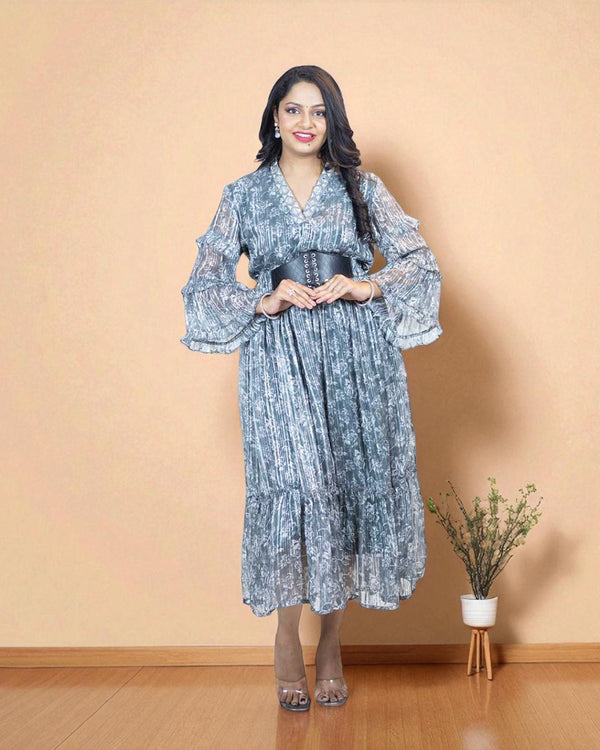 Grey Lurex Georgette Gown