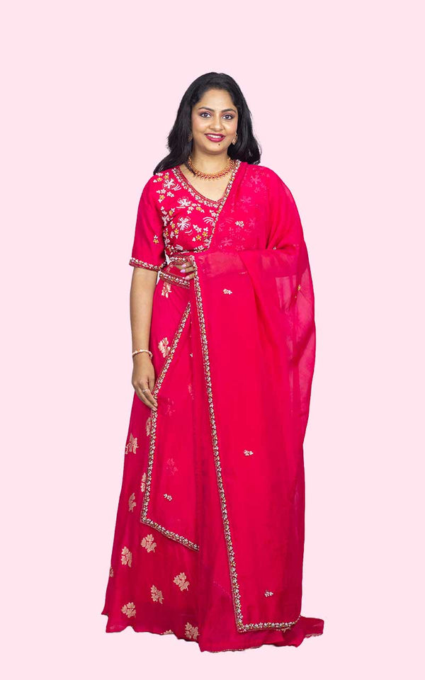 Pink Chinon Banarasi Lehanga