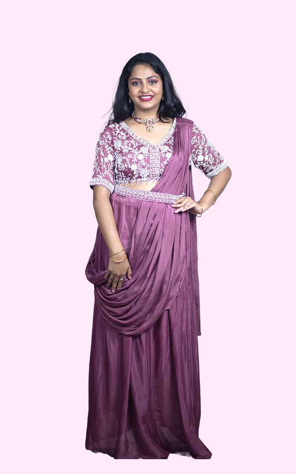 Pearl Chinon Silk drape Lehenga