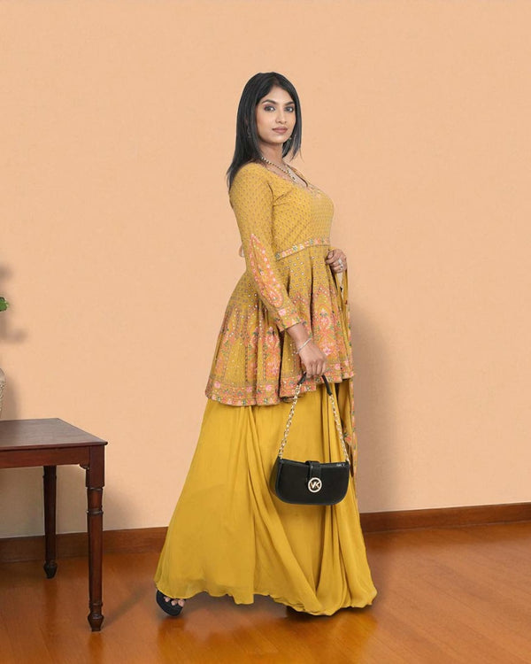 Yellow Zia Peplum Kurta and skirt set