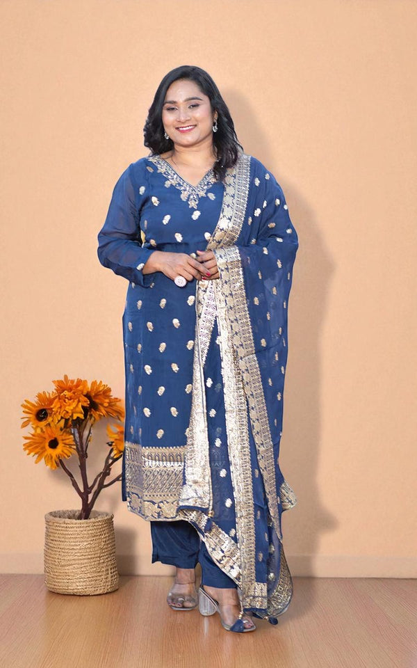 Blue Netra Organza Banarasi Suit set
