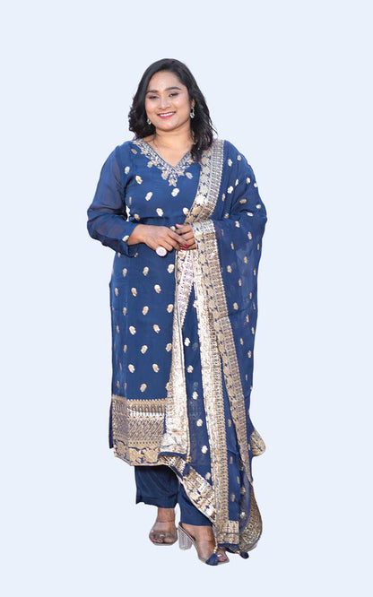 Blue Netra Organza Banarasi Suit set