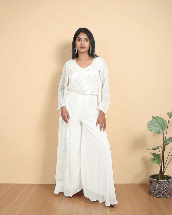 White Ishin Crop top Jacket set