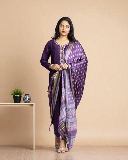 Purple Gajji silk Suit Set