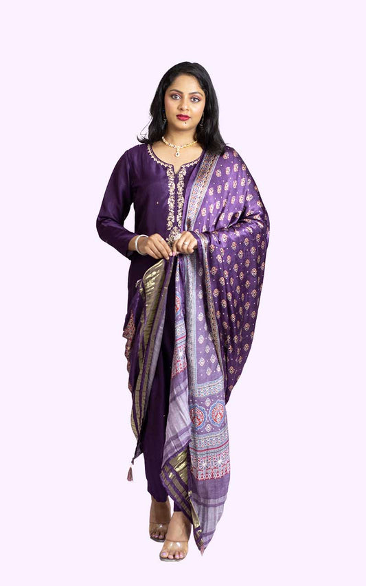 Purple Silk Suit Set