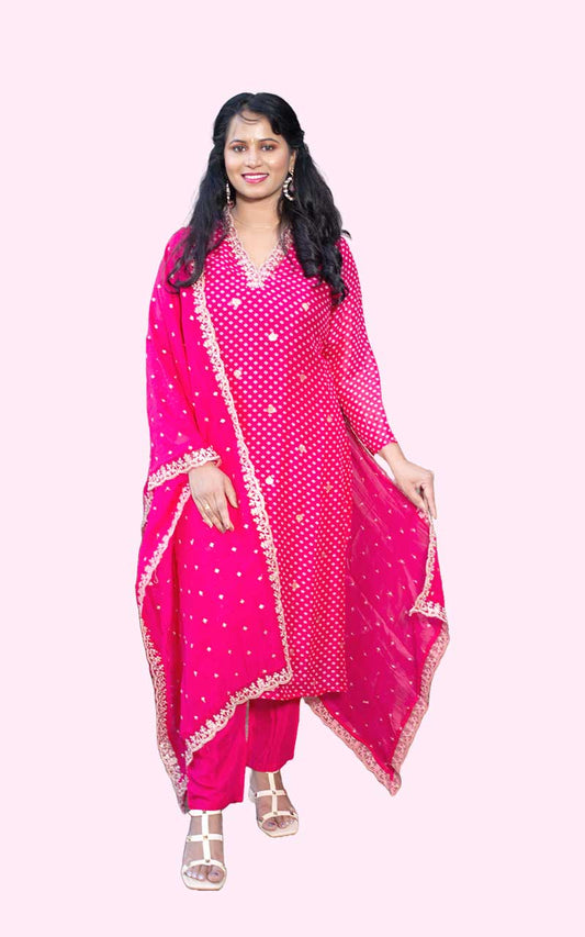 Pink Organza Banarasi  Suit Set