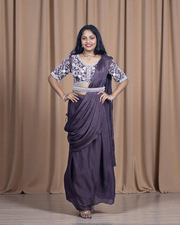 Pearl chinon silk Drape style handcrafted Lehenga