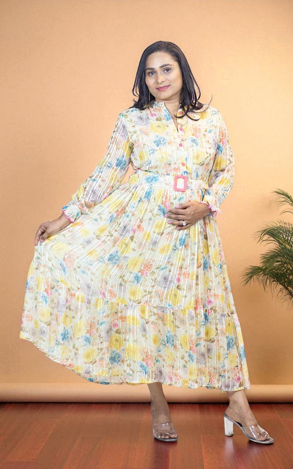 Yellow Lurex Georgette Gown