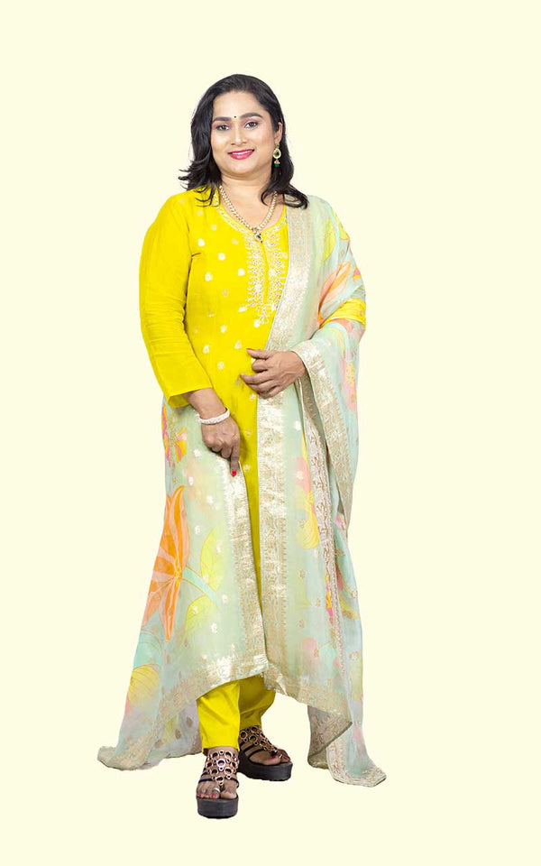 Yellow Organza Banarasi Suit Set