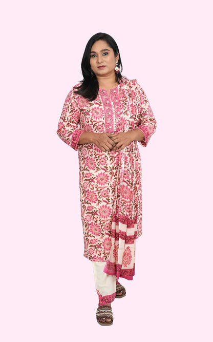 Magenta Jade Block print Cotton Suit set