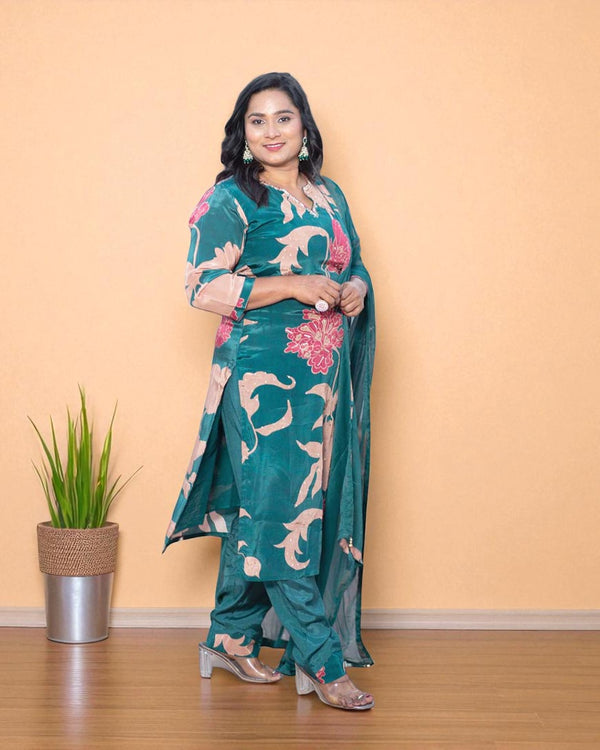 Bottle Green Sana Crepe silk suit set